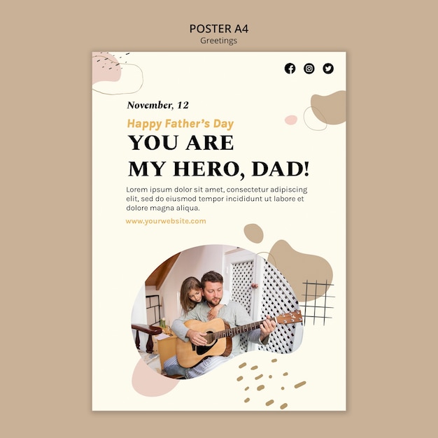 PSD gratuito modello di poster a4 per la festa del papà disegnato a mano