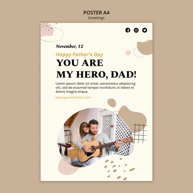 Hand drawn father's day a4 poster template