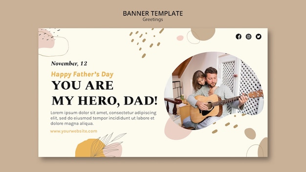 PSD gratuito modello di banner orizzontale festa del papà disegnato a mano