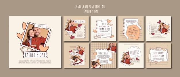 Free PSD hand drawn father's day instagram posts