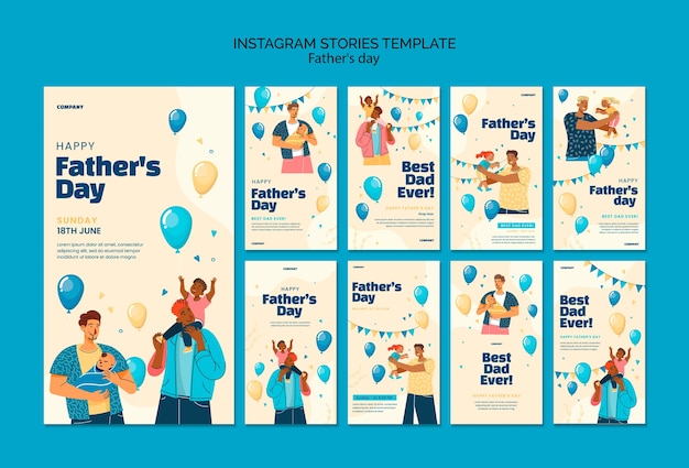 PSD gratuito storie di instagram per la festa del papà disegnate a mano