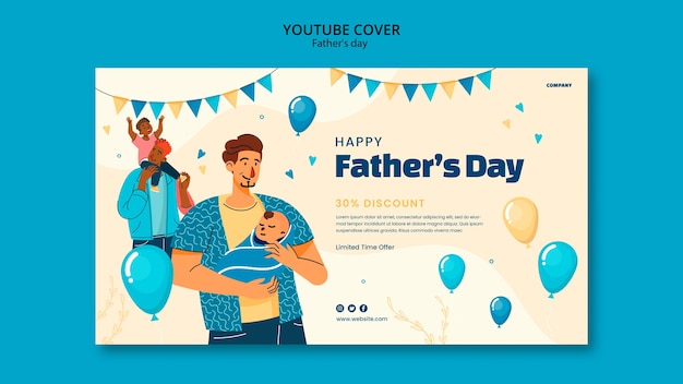 PSD gratuito modello di copertina youtube per la festa del papà disegnato a mano