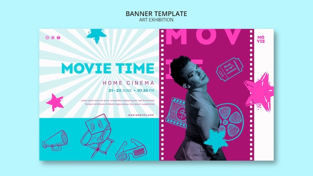 Free PSD hand drawn film festival banner template