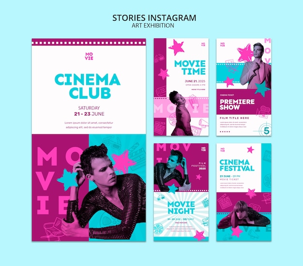 Free PSD hand drawn film festival instagram stories