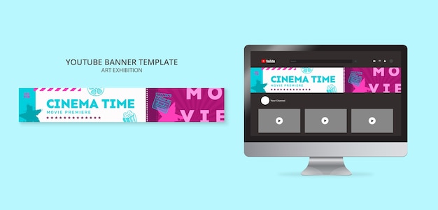 PSD gratuito banner di youtube del festival del cinema disegnato a mano