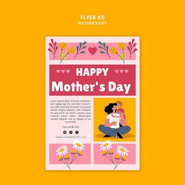 Hand drawn flat mother's day flyer template