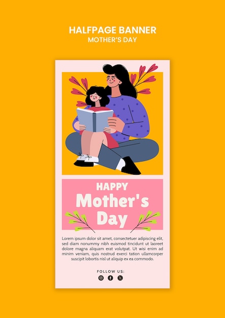 Hand drawn flat mother's day halfpage banner template