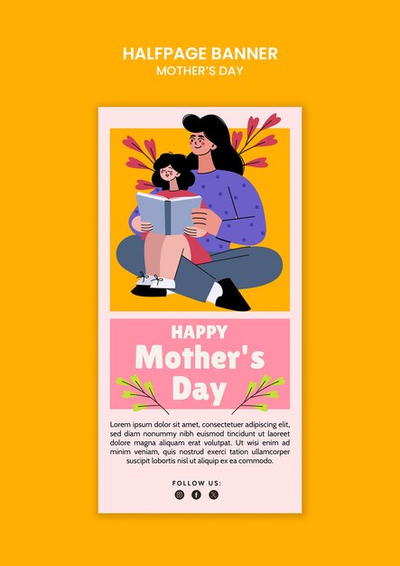 Hand drawn flat mother's day halfpage banner template