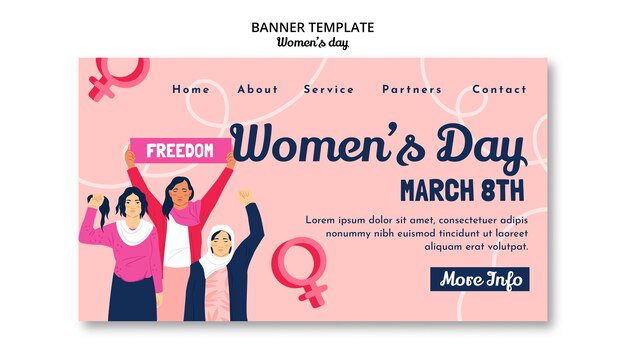 hand drawn flat women's day banner template