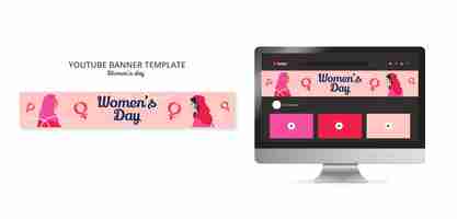 Free PSD hand drawn flat women's day youtube banner template