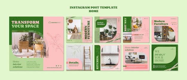 PSD gratuito post di instagram di design floreale per la casa disegnati a mano