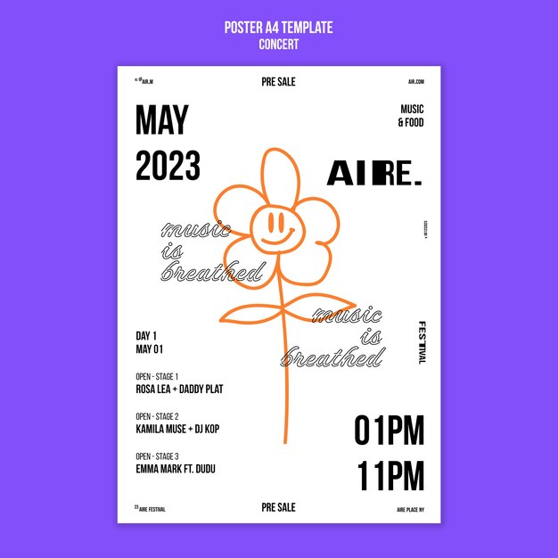 hand drawn flower concert poster template