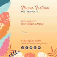 Free PSD hand drawn flower festival post template