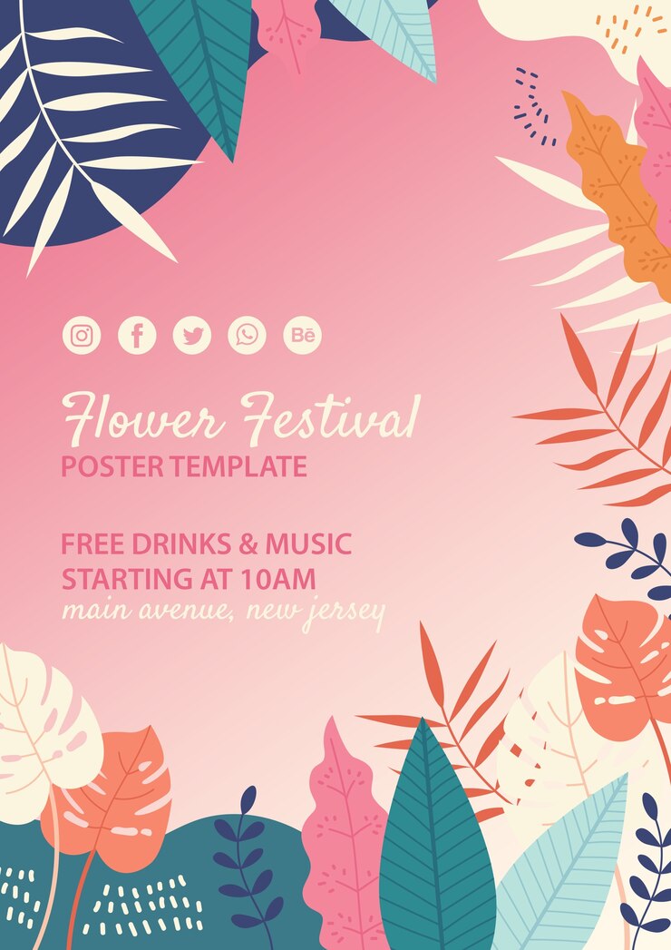無料PSD 手描きの花祭りのテンプレート