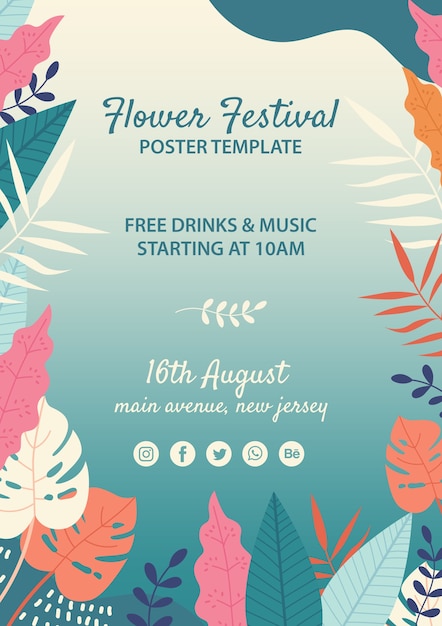 Free PSD hand drawn flower festival template