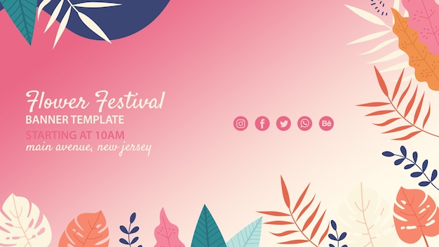 Free PSD hand drawn flower festival template