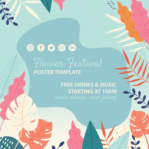 Hand drawn flower festival template