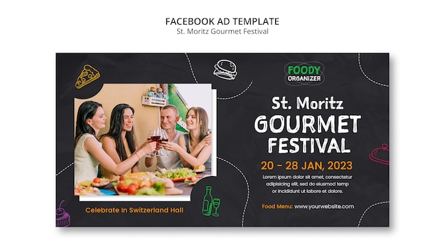 Free PSD hand drawn food festival facebook template