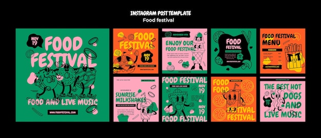 Hand drawn food festival instagram posts