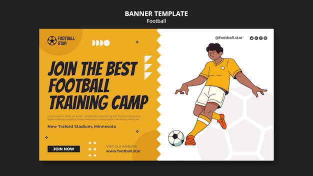 Modello di banner orizzontale del giocatore di football disegnato a mano