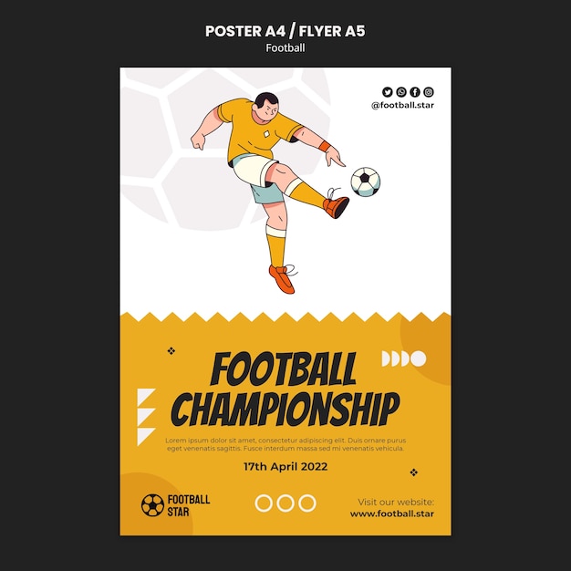 Modello del manifesto del giocatore di football disegnato a mano