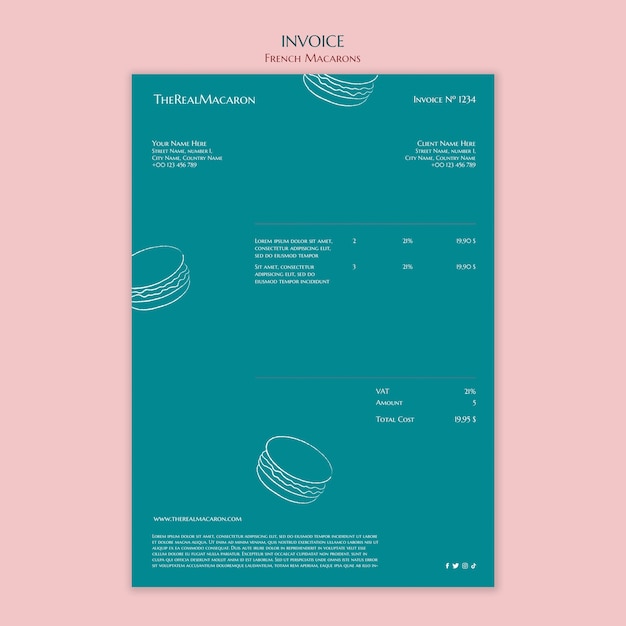 Free PSD hand drawn french macarons invoice