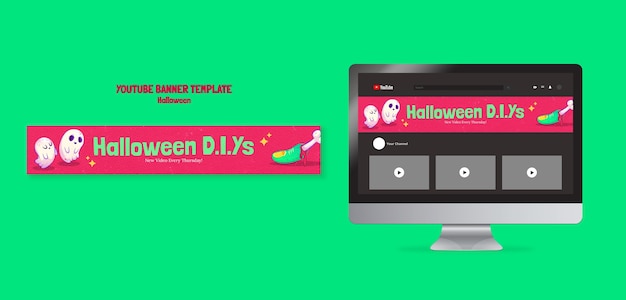 Banner di youtube di halloween felice di fantasmi disegnati a mano