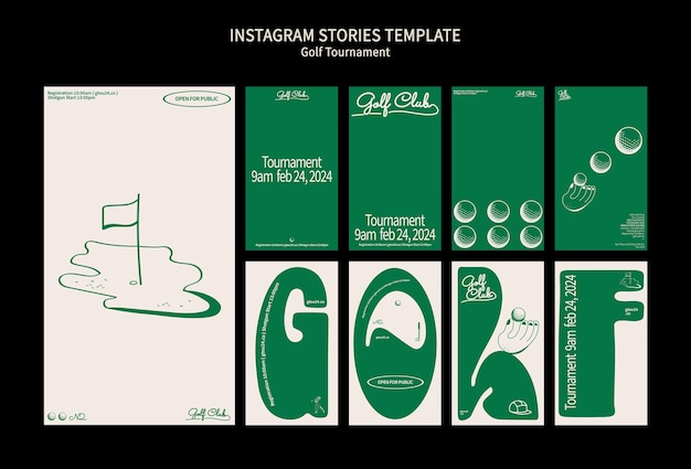 PSD gratuito storie di instagram del torneo di golf disegnate a mano