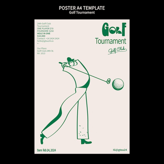 PSD gratuito modello di poster del torneo di golf disegnato a mano