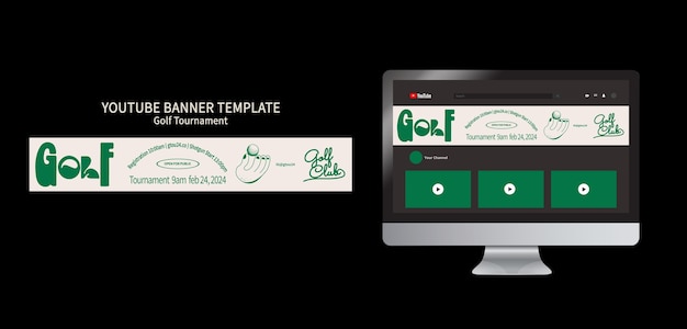 Free PSD hand drawn golf tournament youtube banner