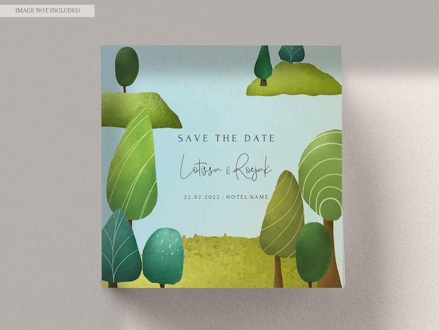 Hand drawn greenery landscape invitation card template