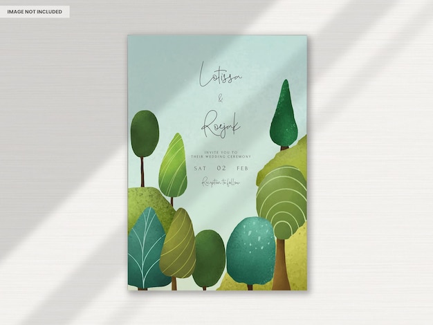 Free PSD hand drawn greenery landscape invitation card template