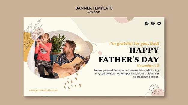 Hand drawn happy father's day horizontal banner