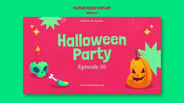 PSD gratuito copertina di youtube di halloween felice disegnata a mano