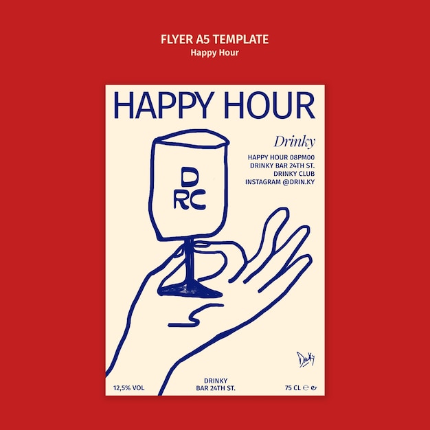 Free PSD hand drawn happy hour poster template