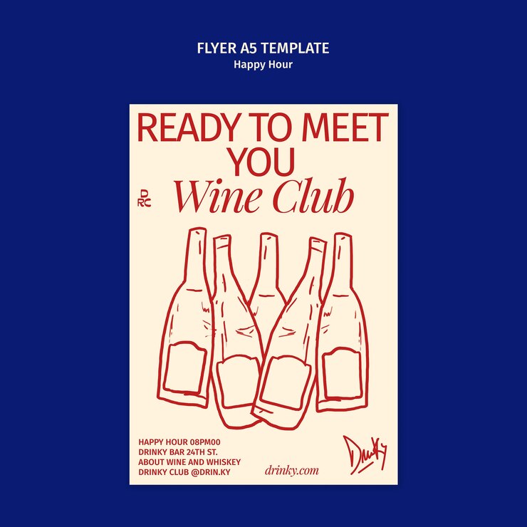 Free PSD hand drawn happy hour poster template