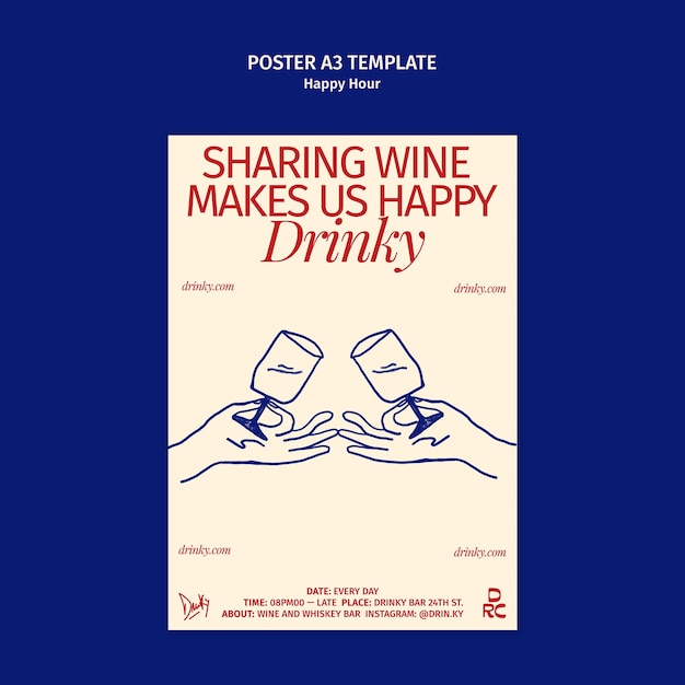 Modello di poster dell'happy hour disegnato a mano