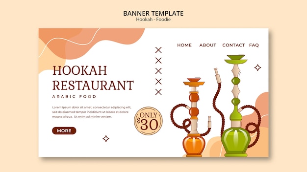 Free PSD hand drawn hookah restaurant banner template