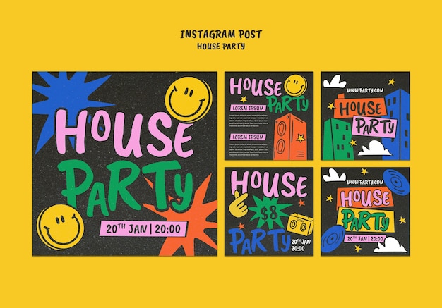 PSD gratuito post su instagram di una festa di casa disegnati a mano