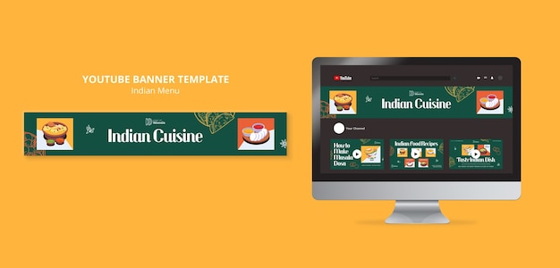 Free PSD hand drawn indian menu youtube banner template