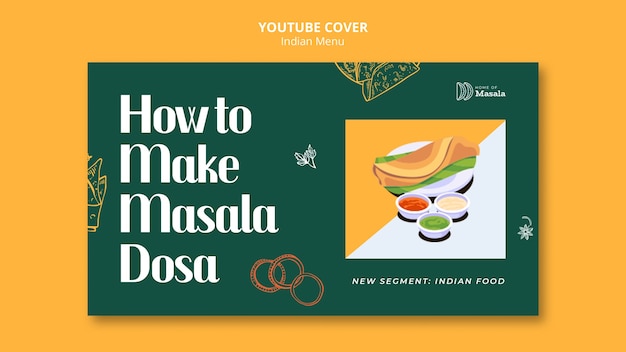 PSD gratuito modello di copertina di youtube menu indiano disegnato a mano