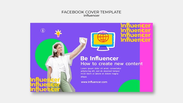 PSD gratuito copertina facebook influencer disegnata a mano