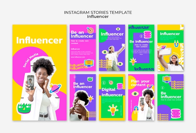 PSD gratuito storie di instagram di influencer disegnate a mano