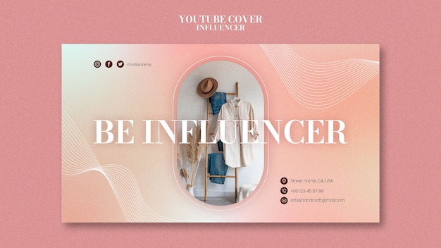 Modello di copertina di youtube per il lavoro di influencer disegnato a mano