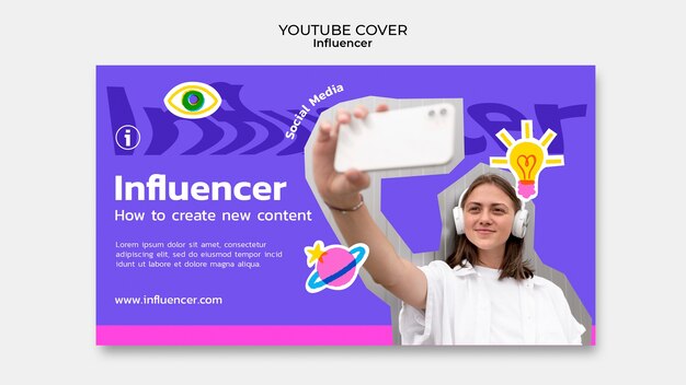 PSD gratuito copertina di youtube dell'influencer disegnata a mano