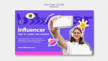 PSD gratuito copertina di youtube dell'influencer disegnata a mano