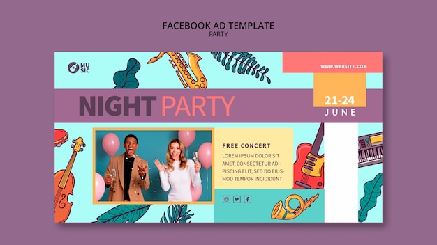 Free PSD hand drawn instruments party  facebook template