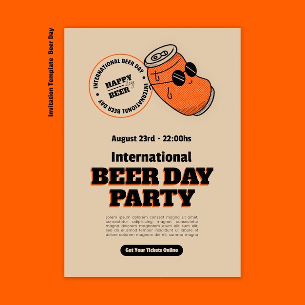 Free PSD hand drawn international beer day invitation template