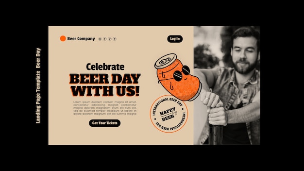 Бесплатный PSD Нарисованная рукой целевая страница международного дня пива