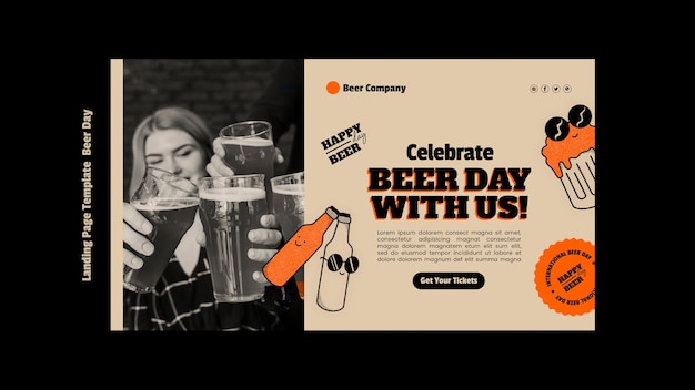 Free PSD hand drawn international beer day landing page